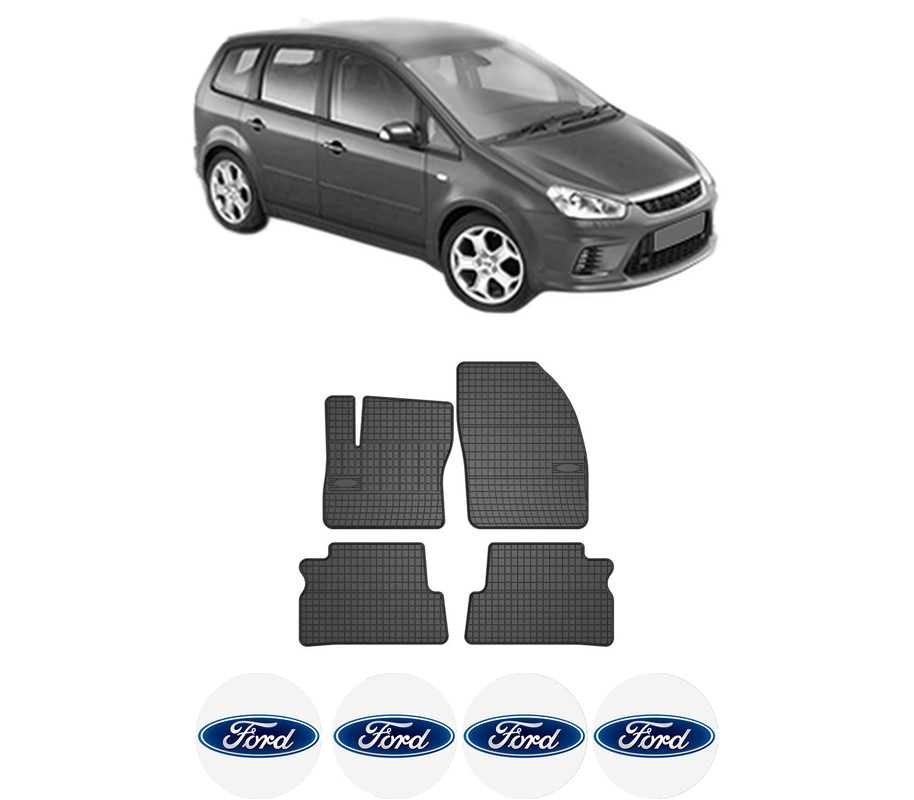 Set covorase presuri FORD C-MAX (DM2) din 2007-2010, auto, din cauciuc thermoplastic, 4 Stickere auto cu FORD