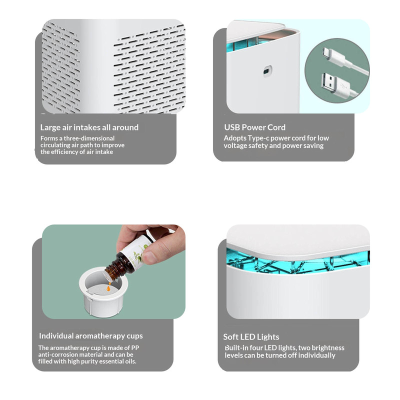 Mini Air Purifier with Essential Oil Diffuser White