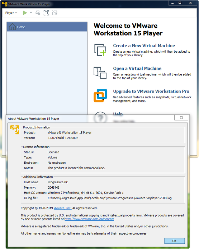 VMware Workstation Player 15.1.0 Build 13591040 (x64) | Katılımsız