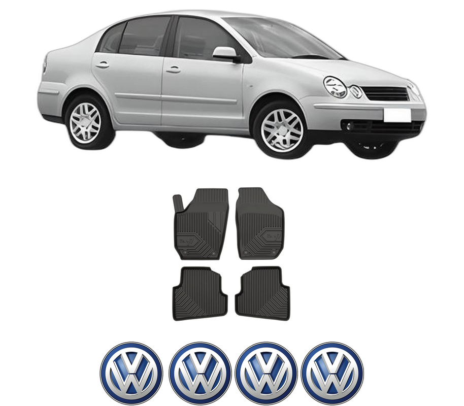 Set covorase presuri Volkswagen POLO IV Saloon (9A4, 9A2, 9N2, 9A6) din 2002-2012, auto, din cauciuc thermoplastic, 4 Stickere auto cu Volkswagen