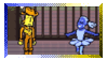 stamp of blue giving yellow flowers