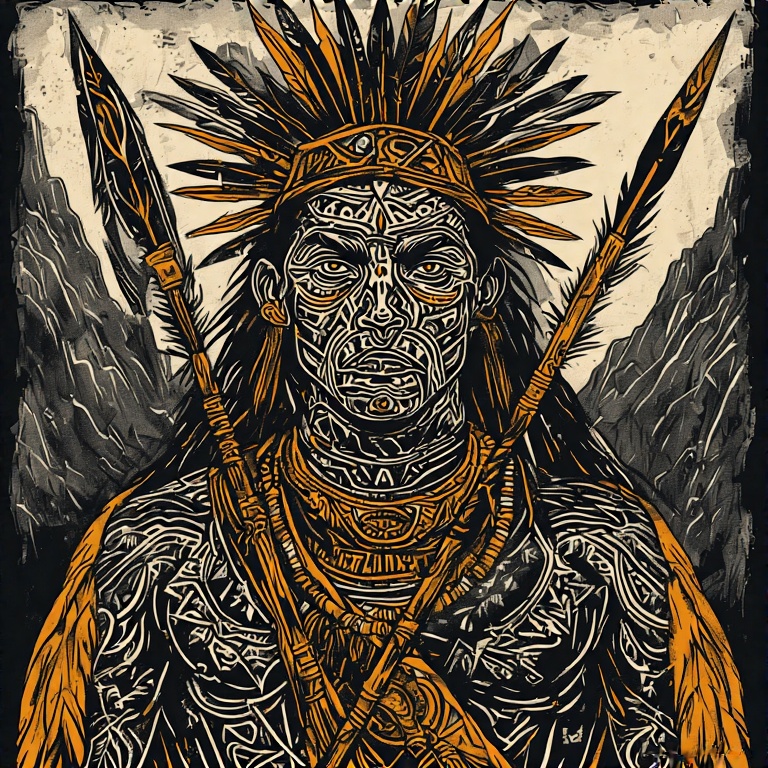 A-tribal-warrior-in-woodcut-st-30