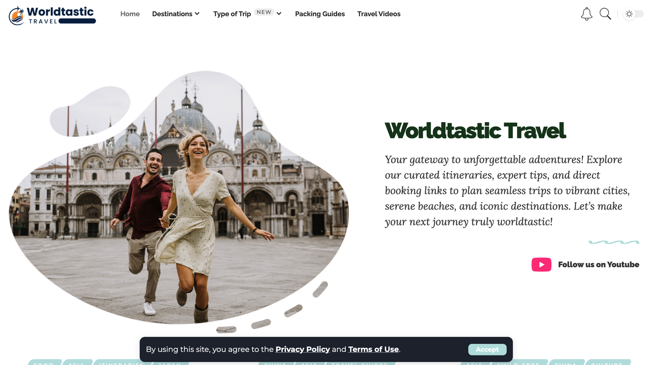 Showcase of work for WorldTastic Travel