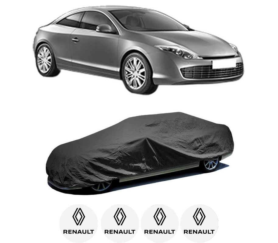 Husa tip prelata auto pentru RENAULT LAGUNA Coupe (DT0/1) din 2008-2015, Culoare Negru, material textil impermeabil, rezistanta la intemperii praf UV, CARPASSION Husa Protectie, 4 Stickere auto cu RENAULT
