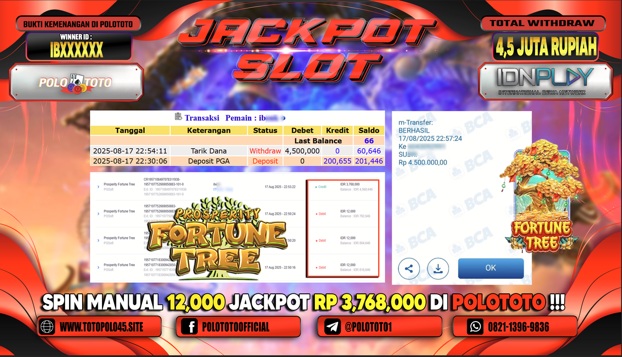 POLOTOTO JACKPOT SLOT PROSPERITY FORTUNE TREE Rp.4.500.000,-
