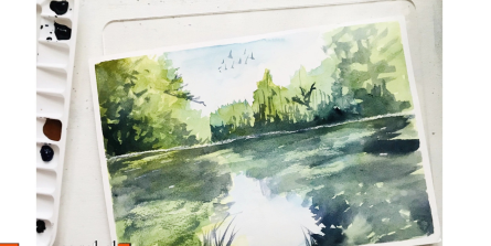 Watercolor painting - Lakeside Reflections