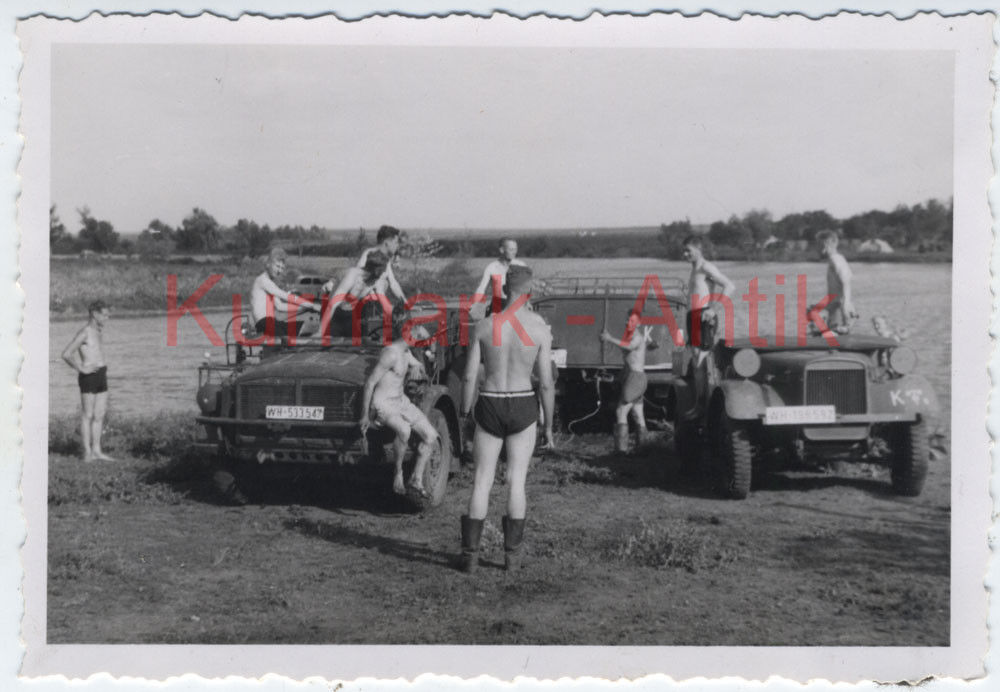 Foto Wehrmacht Russland Front PKW Horch   Anhänger   Stoewer