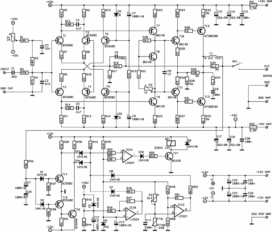 Schéma zapojení koncového zesilovače