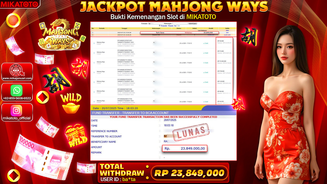🏆 SELAMAT KEPADA PEMENANG JACKPOT DI  Mahjong Ways 23,849,000🏆