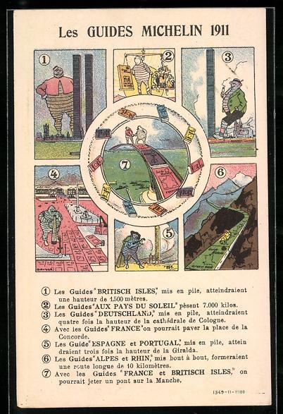 AK Reklame Reifen Les Guides Michelin 1911