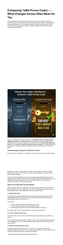 Comparing 1x Bet Promo Codes What Changes Across Sites Mean for You