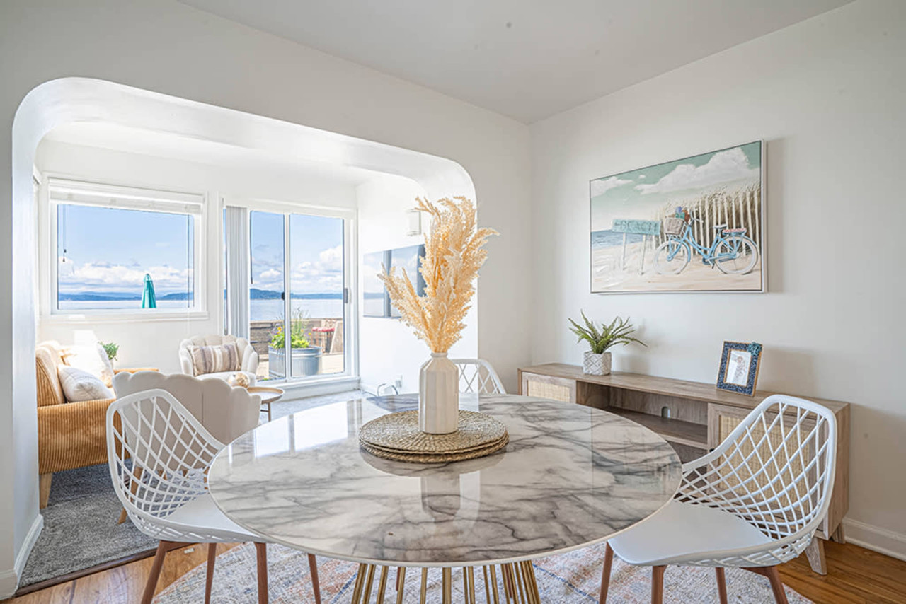 Modern coastal apartment interior marble flooring