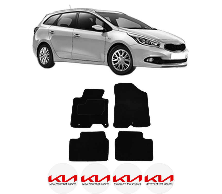 Set Covorase Presuri KIA CEE'D Sportswagon (JD) din 2012-2018, Auto, Material Textil Mocheta, 4 Stickere auto cu KIA