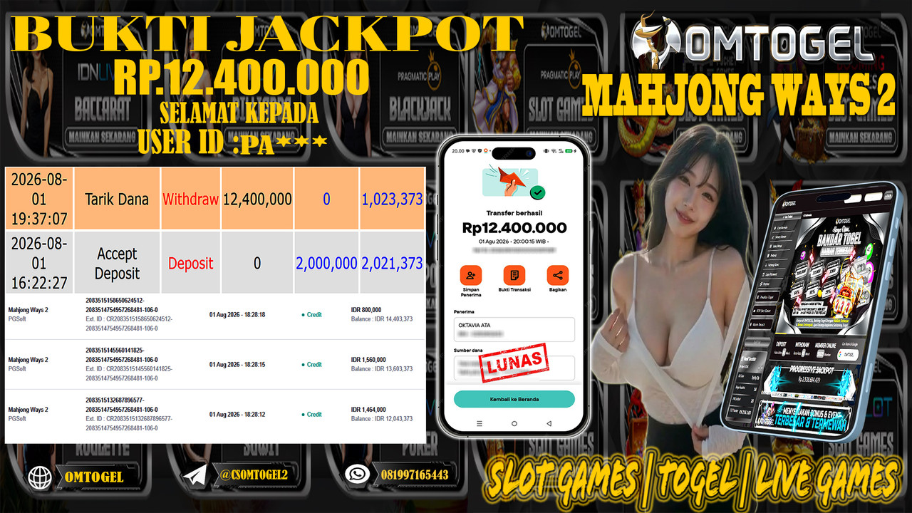 OMTOGEL JACKPOT PG SOFT MAHJONG WAYS 2 Rp,12,400,000,- DIBAYAR LUNAS