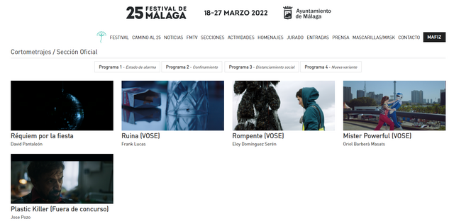 LISTA DE CORTOMETRAJES DE FICCIÓN QUE SE VERÁN EN LA SECCIÓN OFICIAL DEL FESTIVAL DE CINE DE MÁLAGA 2022