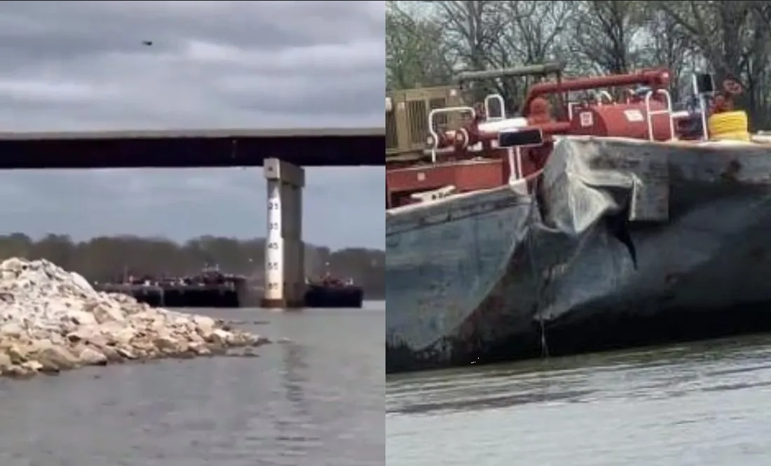Aterradoras imágenes: Barcaza choca contra un puente en Oklahoma