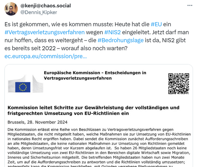 NIS-2: EU-Vertragsverletzungsverfahren gegen Deutschland