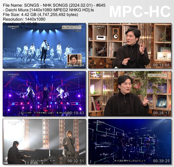 [TV-Variety] NHK SONGS (2024.02.01) – 第645回 – 三浦大知