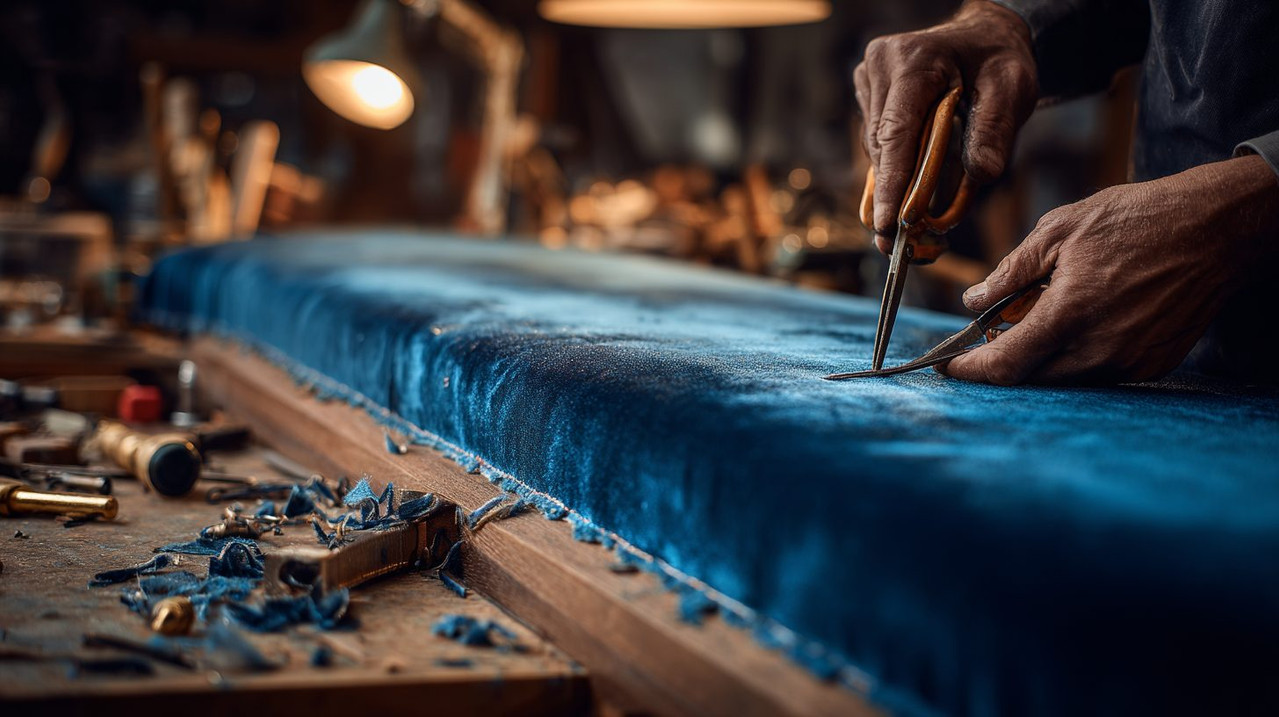 Процесс натяжки новой обивки на каркас дивана