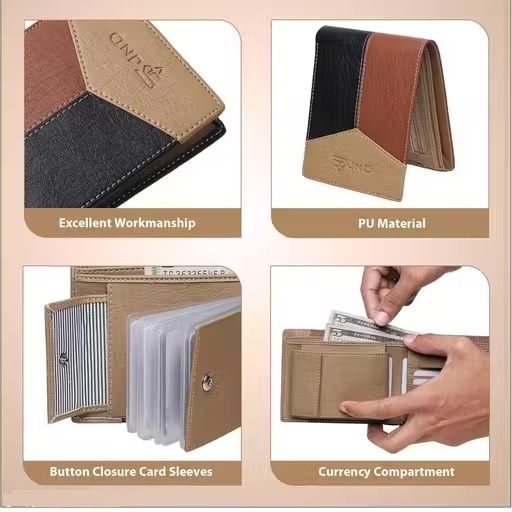 Men Casual, Ethnic, Evening/Party, Travel, Formal, Trendy Beige Artificial Leather Wallet - Regular Size (13 Card Slots).(W107)