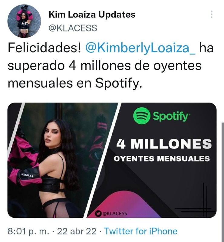 Kimberly Loaiza supera los 4 millones de oyentes mensuales en Spotify