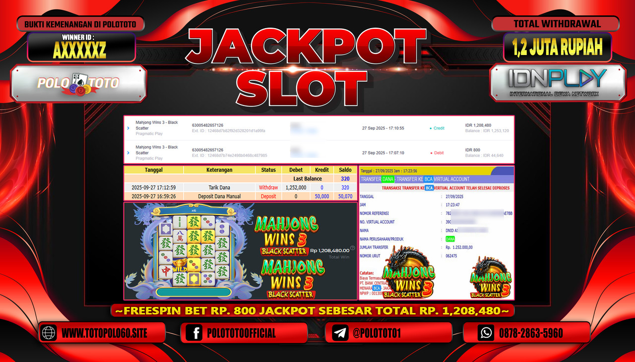 POLOTOTO JACKPOT SLOT MAHJONG WINS 3 - BLACK SCATTER Rp.1.200.000,- LUNAS