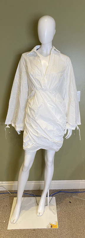 PRETTY LITTLE THING WHITE PLUNGE RUCHED TIE CUFF SHIRT BODYCON DRESS WOMENS 14