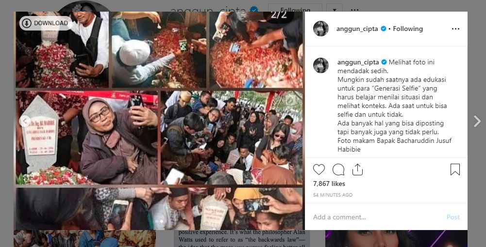 Unggahan di instagram Anggun C Sasmi