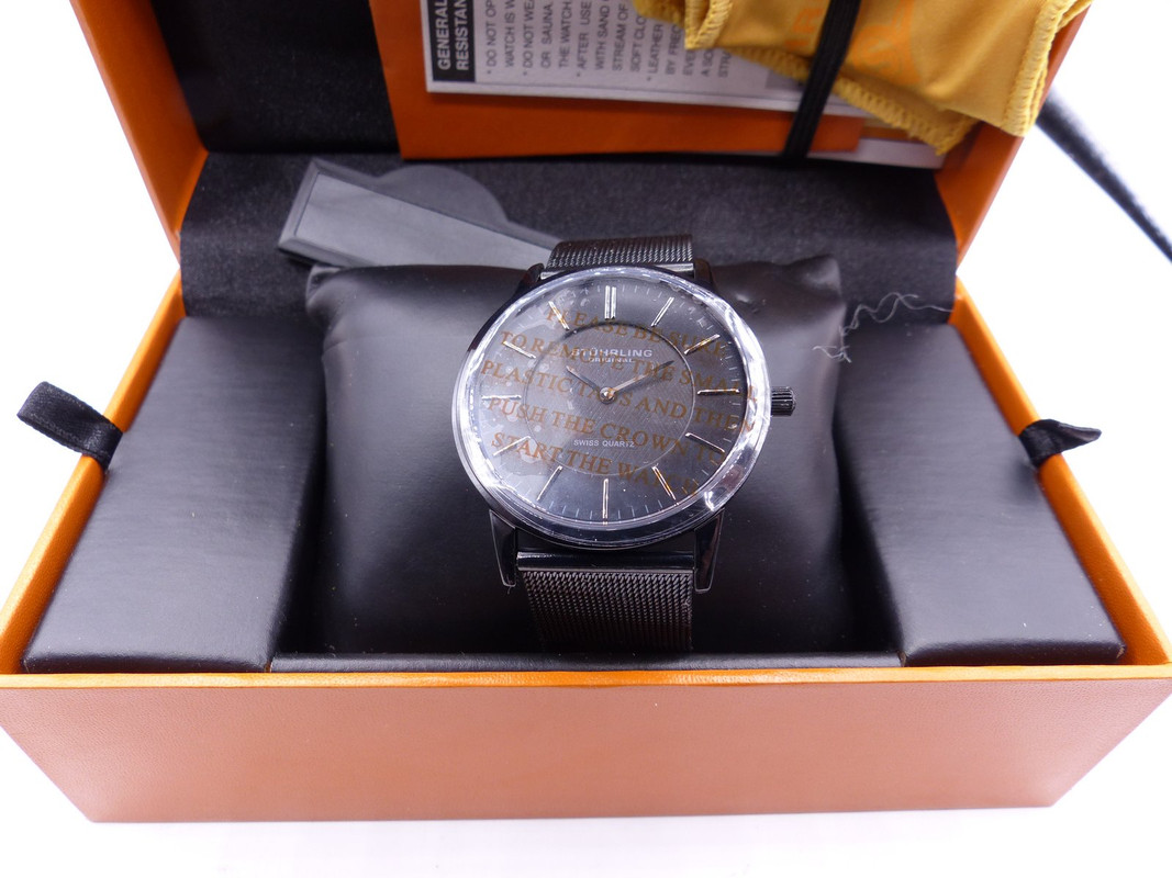 STUHRLING ORIGINAL SWISS QUARTZ BLACK METAL BAND AND FACE STUHRLING ORIGINAL SWISS QUARTZ BLACK METAL BAND AND FACE