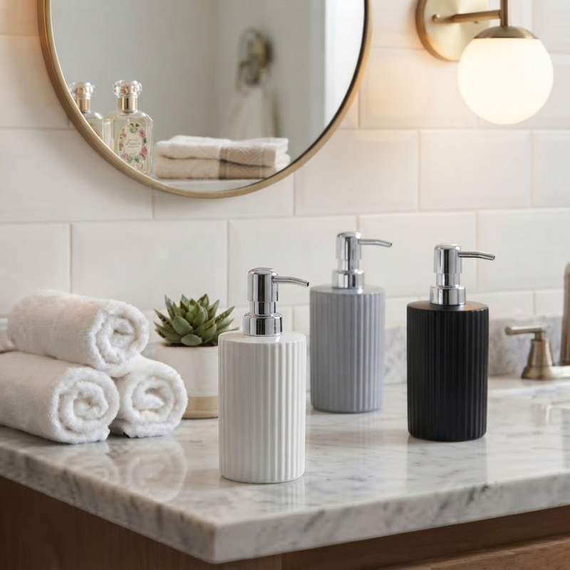 Hand Soap Dispenser with Stainless Steel Pump – Ceramic White Bathroom & Kitchen Dispenser