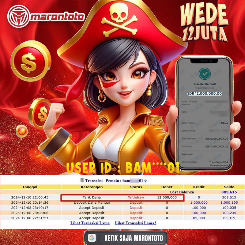 Bukti Kemenangan Member Marontoto Sebesar 12JUTA