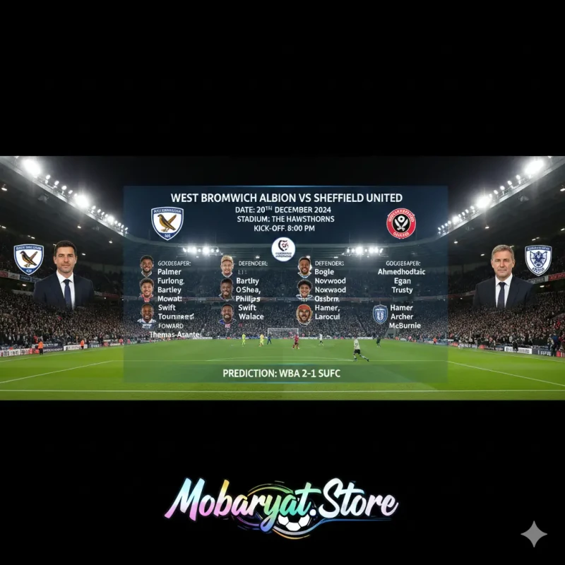 شعار وست بروميتش ألبيون وشيفيلد يونايتد، أو صورة لملعب الهوثورنس استعدادًا للمباراة