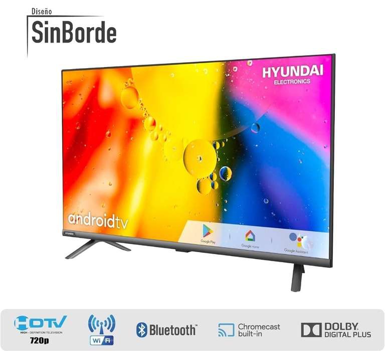 Amazon | Pantalla HYUNDAI - TV Android TV inteligente sin marco Bluetooth sin bordes WiFi (32 pulgadas HD) HYLED3248AIM 
