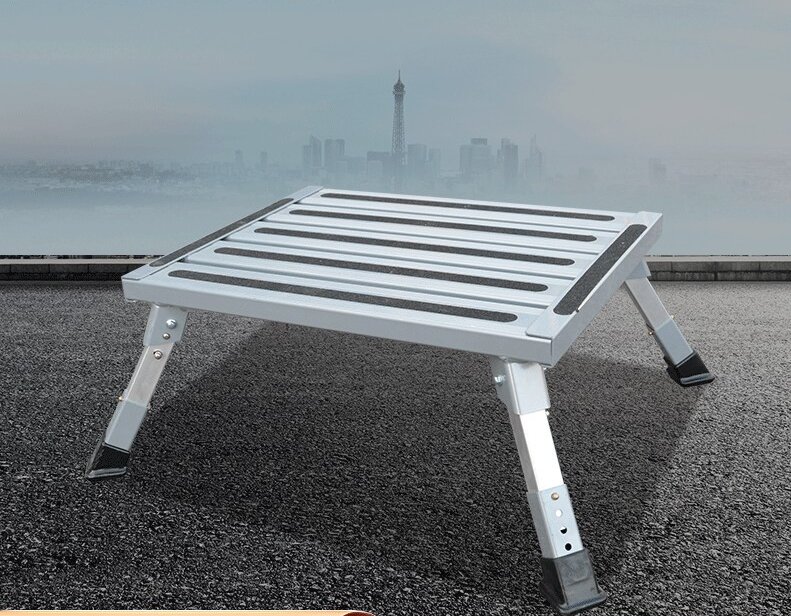 Heavy Duty Aluminum Folding Step Stool - Portable RV Platform and Work Bench with Non-Slip Surface - Collapsible Multi-Purpose Step for Camping, Home, and Outdoor Use