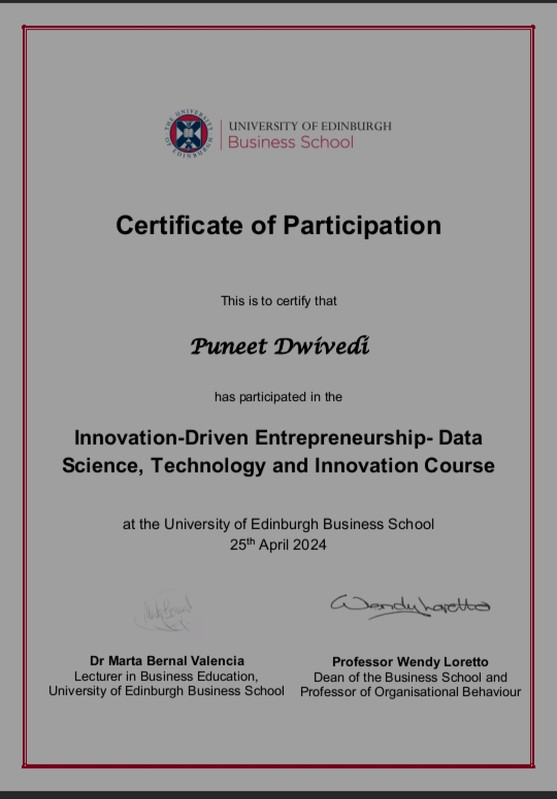 Certificate of Participation – University of Edinburgh Business School
