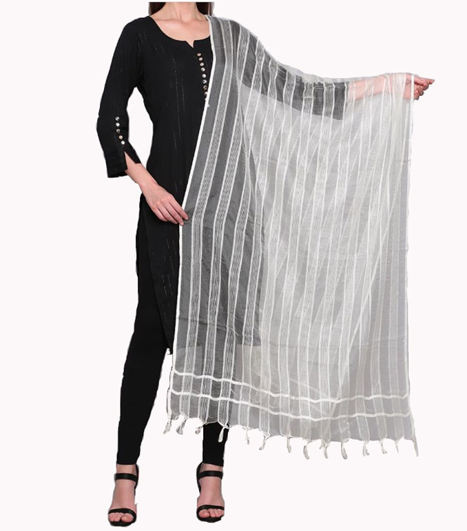 Chanderi Dupatta Gold Toned Striped with Zari Veil Stole Neck Scarf For Women's - Picture 24 of 46