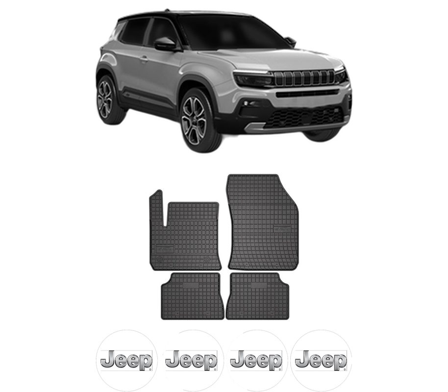 Set covorase presuri JEEP AVENGER (J2) din 2022, auto, din cauciuc thermoplastic, 4 Stickere auto cu JEEP