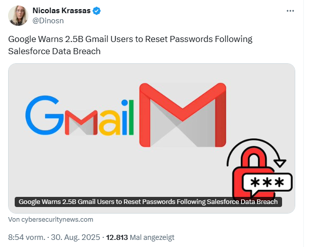 Google Warnung zum Passwort-Reset