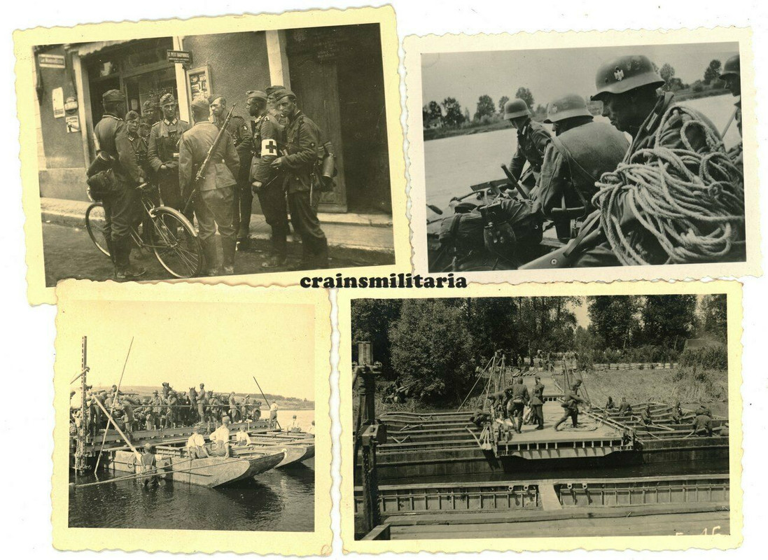 Orig. Foto Pionier Soldaten m. Fähre Ponton Steuermann Fahrrad Bug Polen usw