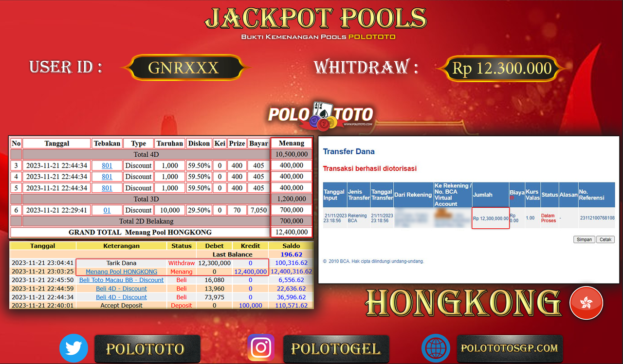BUKTI PEMBAYARAN JACKPOT DIPOLOTOTO DIBAYAR LUNAS!!!