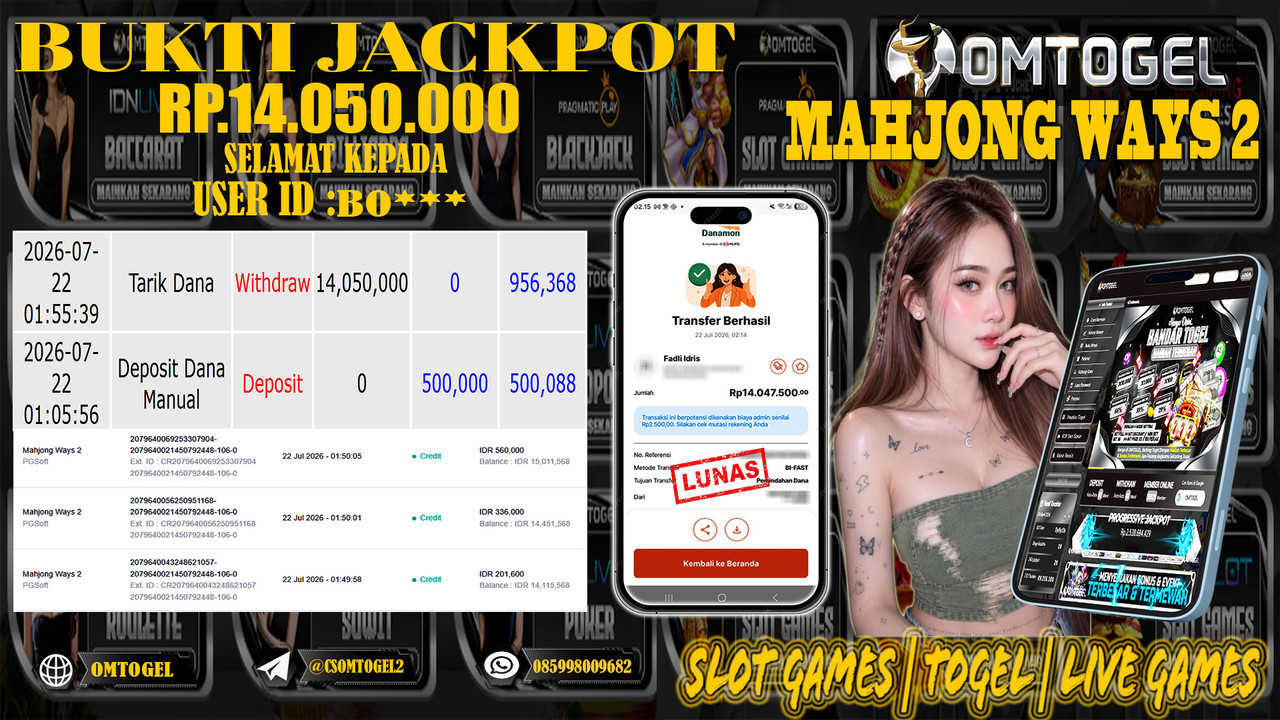 OMTOGEL JACKPOT PG SOFT MAHJONG WAYS 2  Rp,14,050,000,- DIBAYAR LUNAS
