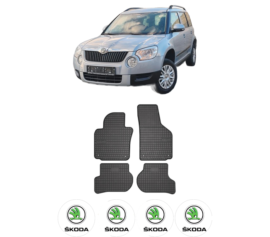 Set covorase presuri SKODA YETI din 2009-2017, auto, din cauciuc thermoplastic, 4 Stickere auto cu SKODA