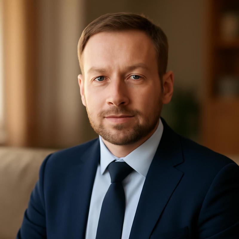 Дмитрий Козлов — портрет эксперта в профессиональной одежде на фоне домашнего интерьера