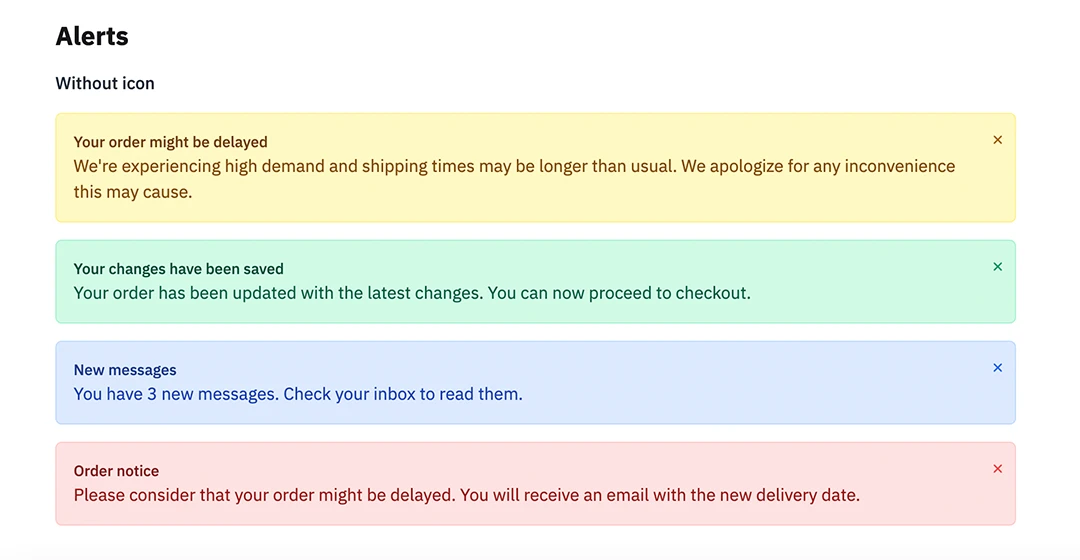 Every type of alert without main icon