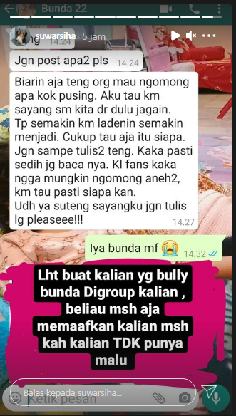 Tangkapan layar percakapan Ashanty dan Suteng