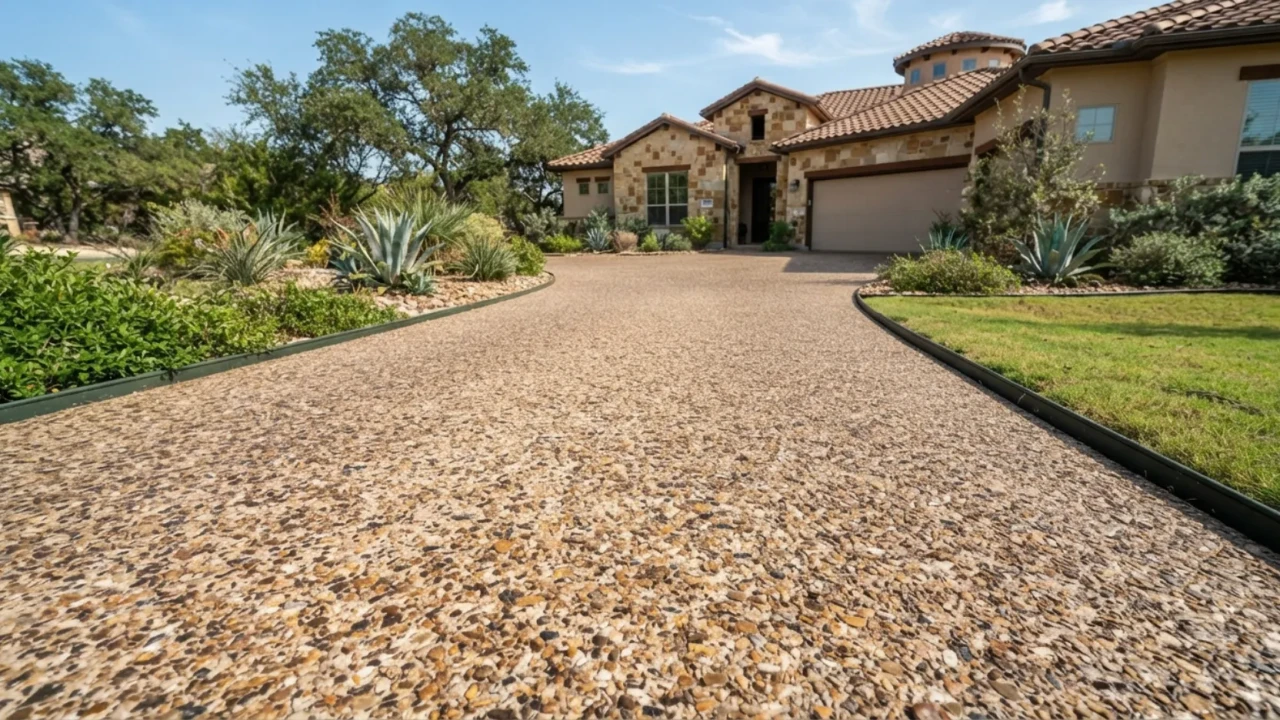 Exposed aggregate concrete driveway San Antonio