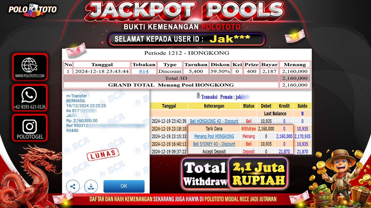 POLOTOTO JACKPOT TOGEL PASARAN HONGKONG Rp.2,160.000,-