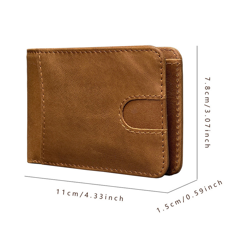 Coffee Men's Genuine Leather Wallet Vintage Casual Short Bi-fold Cowhide Money Clip Card Holder