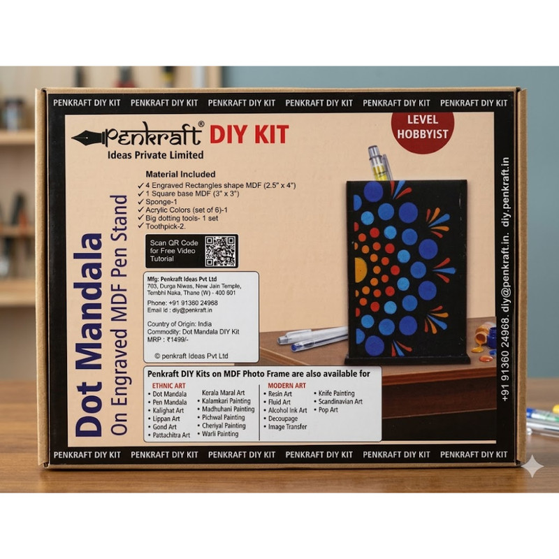 Penkraft Dot Mandala on Engraved MDF Pen stand  Hobbyist Level DIY Kit | Free video tutorial