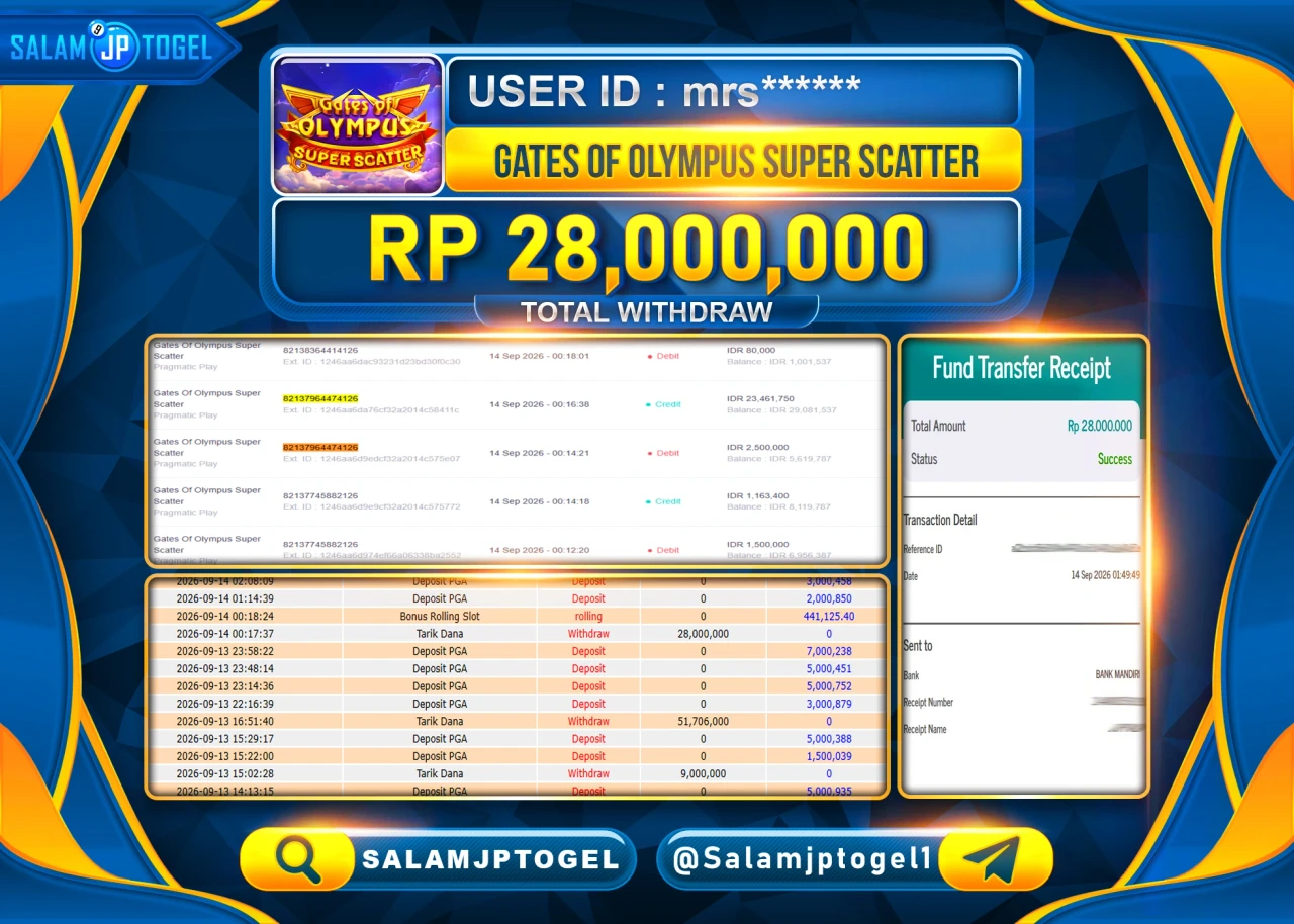 SALAMJPTOGEL JACKPOT MENANG SLOT GATES OF OLYMPUS SUPER SCATTER Rp.28,000,000 - LUNAS